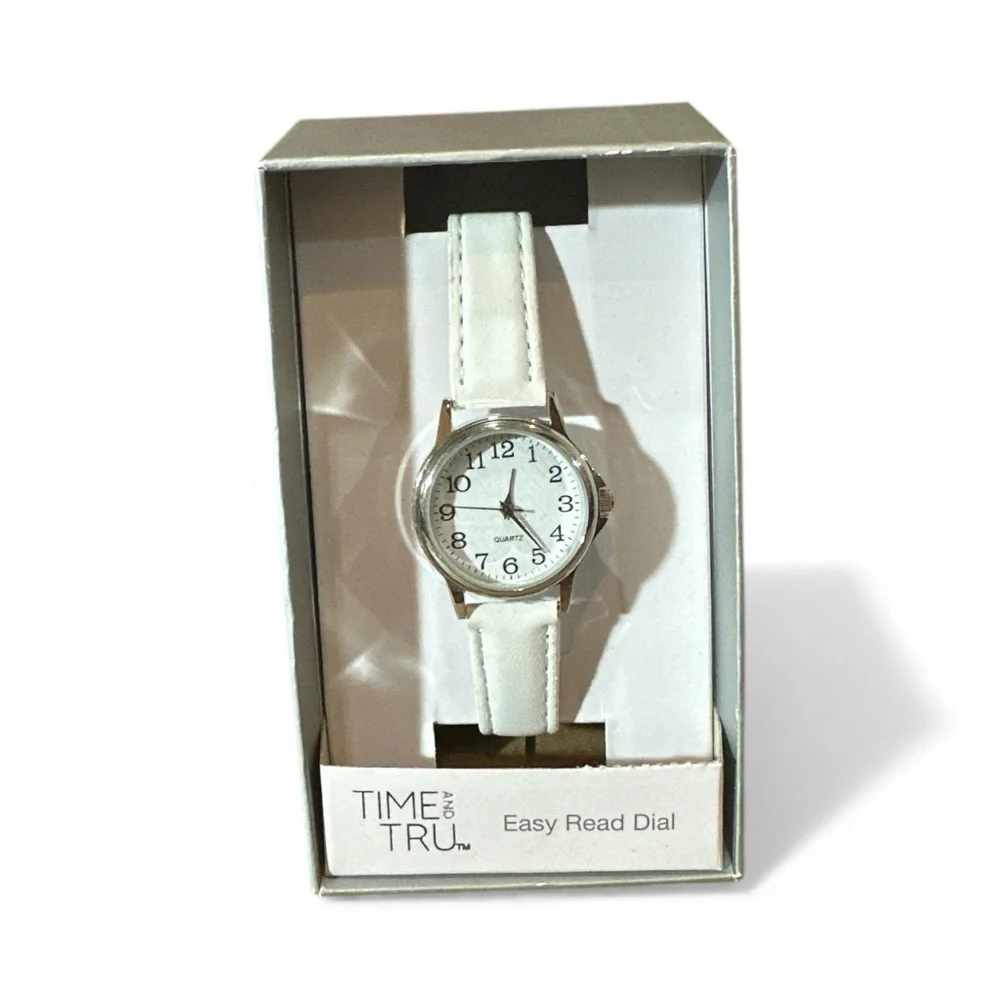 Time & Tru White Strap Easy-Read Dial Watch | Silver Case | Women’s Quartz
